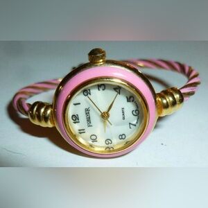 Vintage 1970s Forever Pink And Gold Retro Cuff Wristwatch